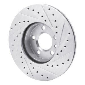 Volkswagen EuroVan Brake Rotor (1) - Front Left - R1 Concepts - Drilled & Slotted - Silver - `01-`03